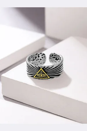 Yellow Chimes Men Vintage Silver Plated Eye of God Engraved Band Style Finger Ring
