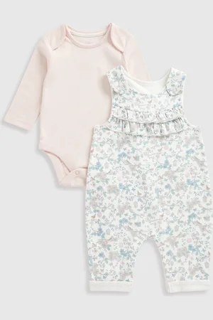 Mothercare Girls Printed Cotton Dungarees