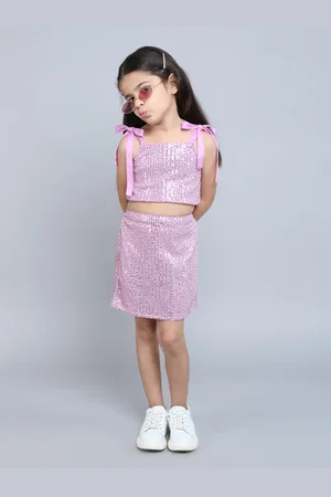 taffykids Girls Embellished Shoulder Straps Top with Skirt