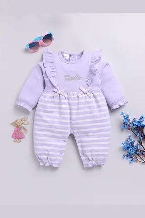 Moms Love Infant Girls Striped Pure Cotton Rompers With Ruffle Detail