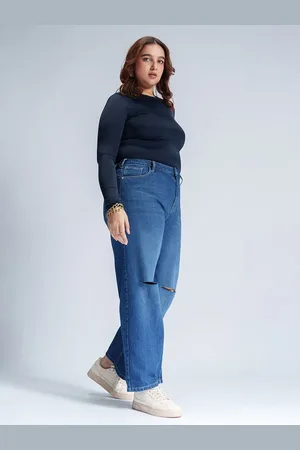 FREAKINS Women Straight Fit High-Rise Slash Knee Light Fade Jeans