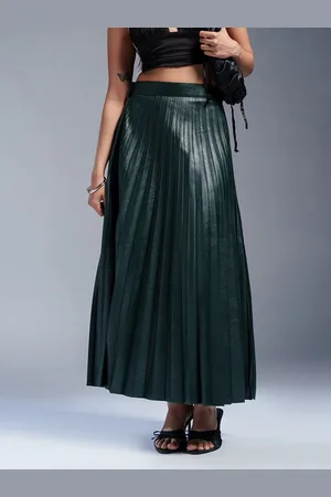 FREAKINS Straight Accordion Pleats Gathered Maxi Skirt