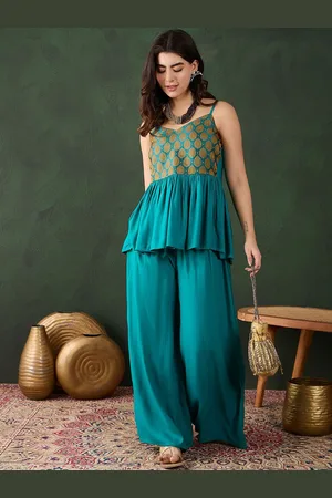 Sangria Woven Design Top With Palazzo Co-Ords