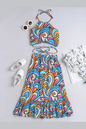 taffykids Girls Printed Top with Skirt