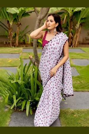 Kalini Women Block Print Saree With Blouse Piece
