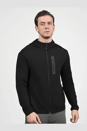 Skechers Men Solid Hood Cotton Front-Open Sweatshirt