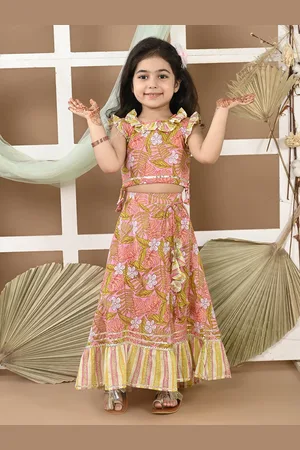 LIL PITAARA Girls Floral Printed Cotton Ready to Wear Lehenga Choli