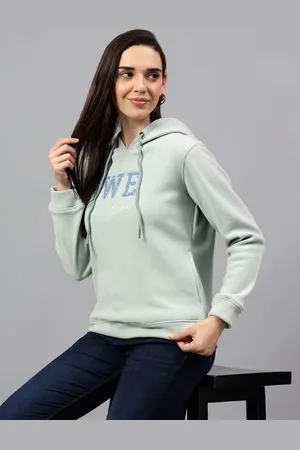 CANTABIL Women Typography Printed Hood Cotton Pullover Ribbed Sweatshirt