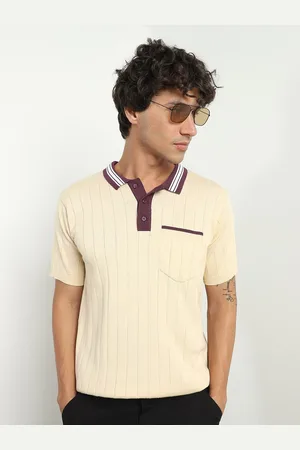 NOBERO Men Textured Self Design Polo Collar T-shirt