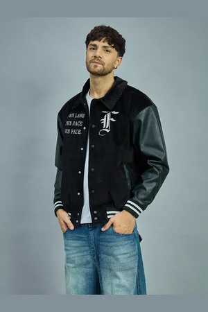 FUGAZEE Men Brand Logo Corduroy Varsity Jacket