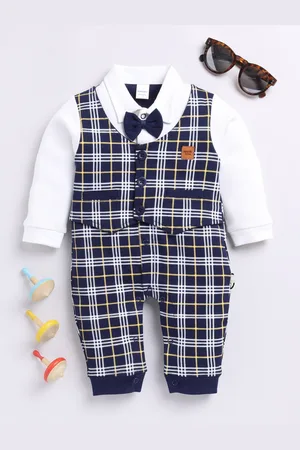 Moms Love Infant Boys Checked Pure Cotton Party Romper
