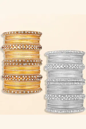 Peora Set Of 2 Gold-Plated Stone-Studded Bangles