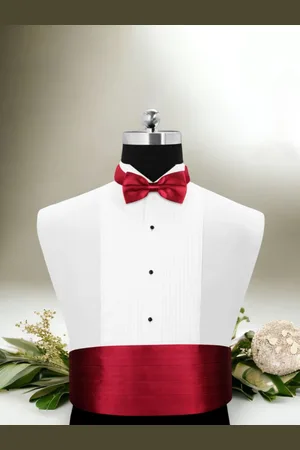 PELUCHE The Debonair Maroon Satin Solid Cummerbund and Bow Tie Set