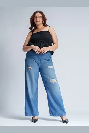 FREAKINS Women Wide Leg High-Rise Mildly Distressed Light Fade Jeans