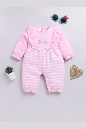 Moms Love Infants Girls Striped Pure Cotton Rompers With Ruffle Detail