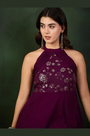 Sangria Embellished Fit & Flare Maxi Ethnic Dress