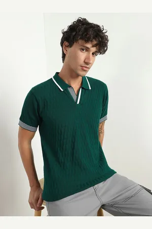 NOBERO Men Textured Self Design Polo Collar T-shirt