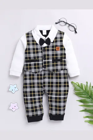 Moms Love Infant Boys Checked Pure Cotton Party Romper