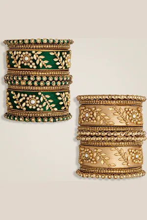 Peora Set Of 2 Gold-Plated Kundan-Studded Thread Bangles