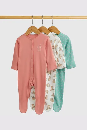 Mothercare Girls Pack of 3 Cotton Printed Sleepsuit