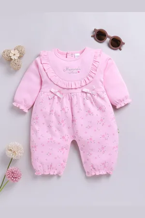 Moms Love Infant Girls Floral Print Pure Cotton Rompers With Ruffle Detail