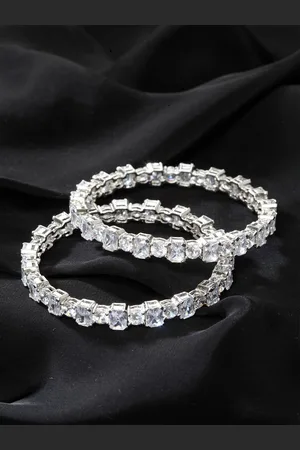Anouk Set Of 2 Rhodium-Plated American Diamond Stone Studded Bangles