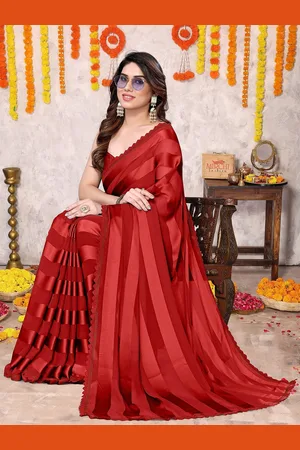 Kalini Women Striped Beads and Stones Leheriya Saree With Blouse Piece