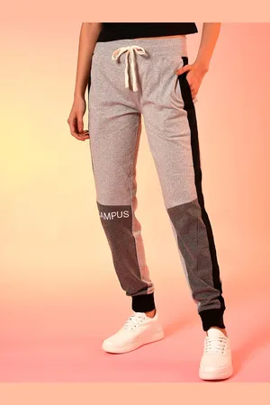 Campus Women Grey & Black Slim Fit Colourblocked Track Pants