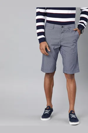 Louis Philippe Men Grey & Blue Checked Slim Fit Regular Shorts