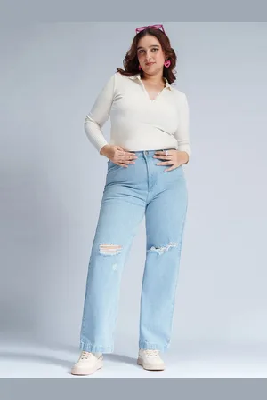 FREAKINS Women Straight Fit High-Rise Slash Knee Heavy Fade Jeans