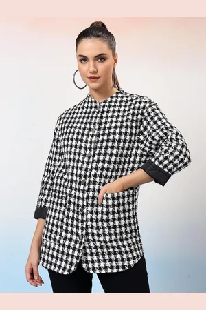 KOTTY Women Checked Mandarin Collar Single-Breasted Overcoat