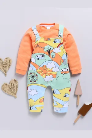 Moms Love Infant Boys Graphic Printed Cotton Dungaree & T-Shirt