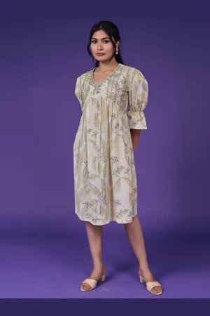 ZARI Women Cotton V-Neck Tunic With Printed Embroidered