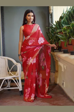 Kalini Women Floral Print Saree With Blouse Piece