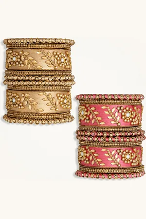 Peora Set Of 2 Gold-Plated Kundan-Stone Studded Thread Bangles