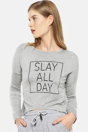 Campus Women Grey Printed Round Neck Pure Cotton T-shirt