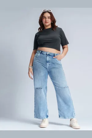 FREAKINS Women Straight Fit High-Rise Slash Knee Heavy Fade Jeans