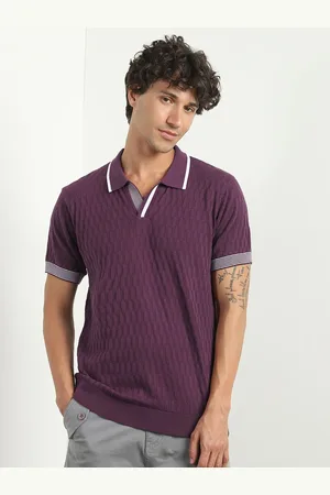 NOBERO Men Textured Self Design Polo Collar T-shirt