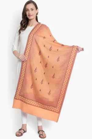 Mizash Women Peach-Colored Woven Design Wool Shawl