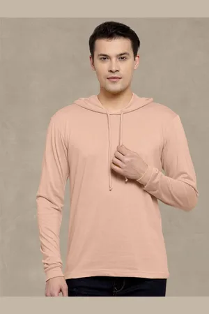 Friskers Men Coral Cotton Solid Hoodie T-shirt