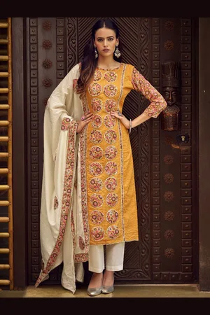 Stylee Lifestyle Floral Printed Gotta Patti Pure Cotton Unstitched Dress Material
