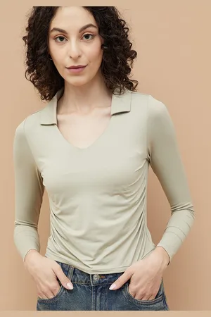 Lifestyle Women Solid Polo Collar T-shirt