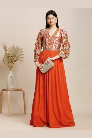 MADHURAM Women Embroidered Puff Sleeve Crepe Maxi Dress