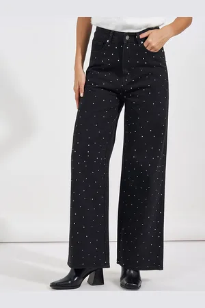 Styli Women High Rise Wide Leg Embellished Jeans