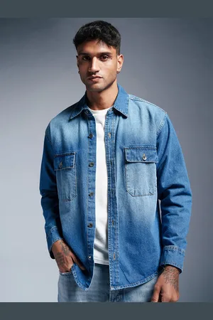 FREAKINS Men Washed Denim Jacket
