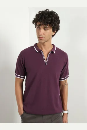 NOBERO Men Textured Self Design Polo Collar T-shirt