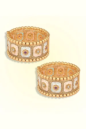 Peora Set Of 2 Gold Plated Stones Studded Meenakari Bangles