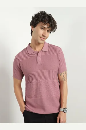 NOBERO Men Textured Self Design Polo Collar T-shirt