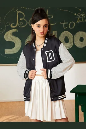 BAESD Girls Typography Fleece Outdoor Varsity Jacket
