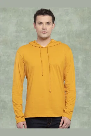 Friskers Men Gold Cotton Solid Hoodie T-shirt